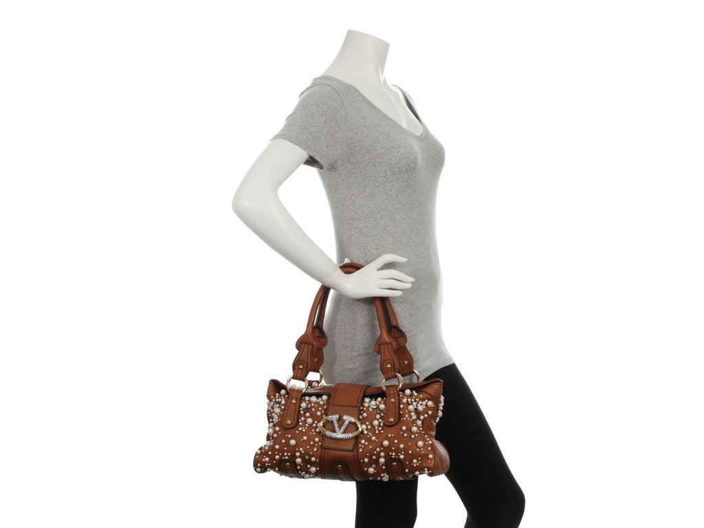 Valentino Brown Pearl Shoulder Bag
