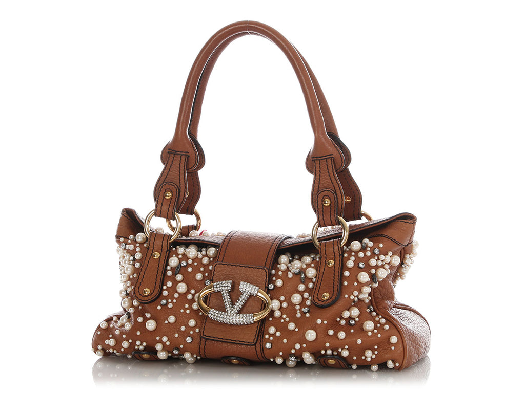 Valentino Brown Pearl Shoulder Bag