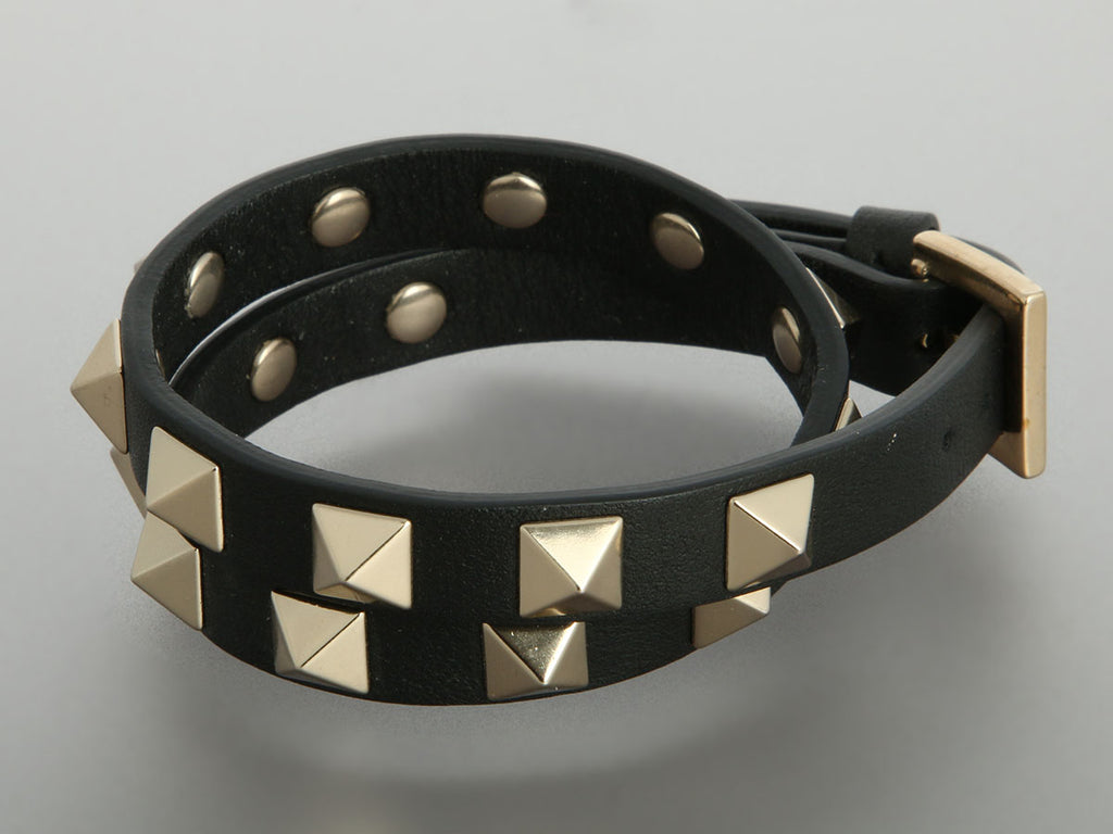 Valentino Black Rockstud Double Wrap Bracelet