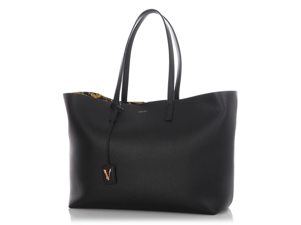 Versace Black Leather Virtus Tote