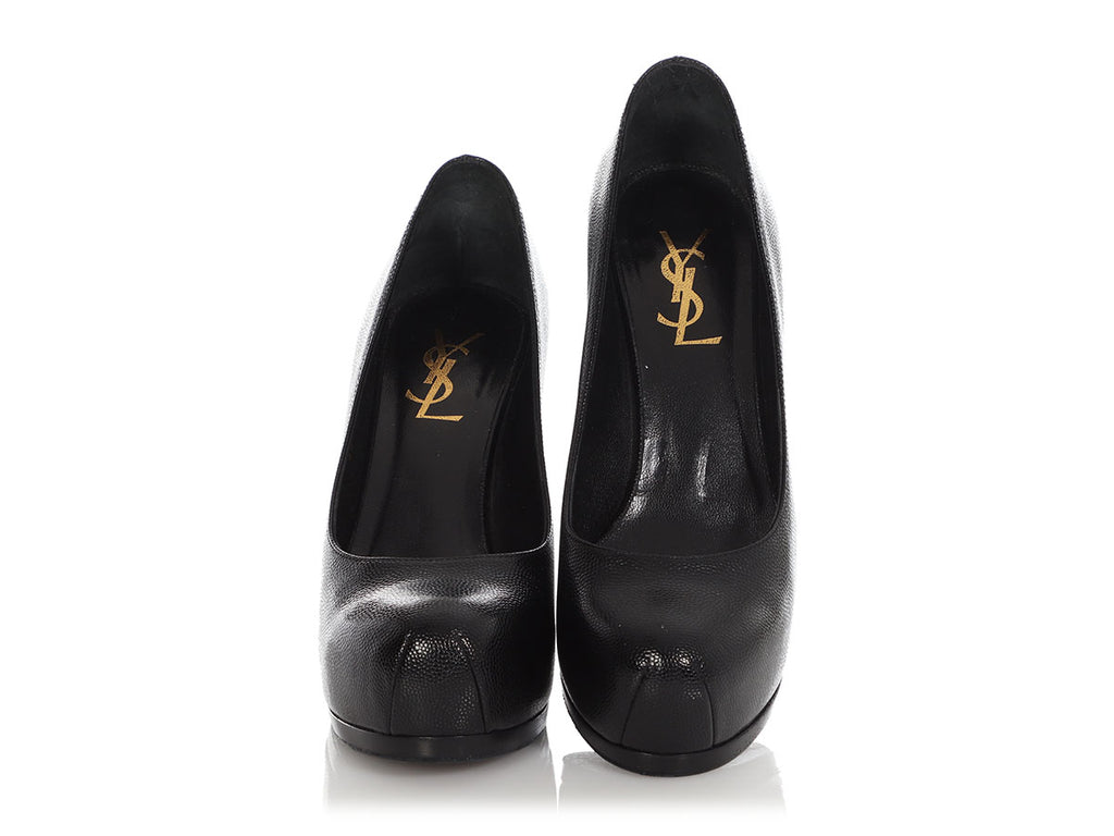 YSL Black Grained Leather Tribtoo Pumps