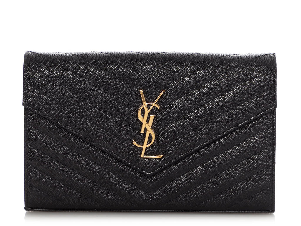 Saint Laurent Black Grain de Poudre Envelope Wallet On Chain