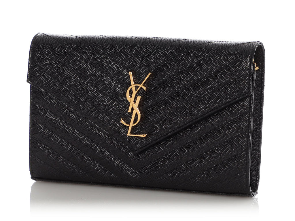 Saint Laurent Black Grain de Poudre Envelope Wallet On Chain