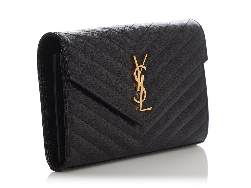 Saint Laurent Black Grain de Poudre Envelope Wallet On Chain