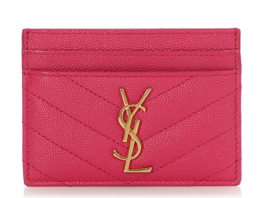 Saint Laurent Pink Grain de Poudre Cassandre Matelassé Card Holder