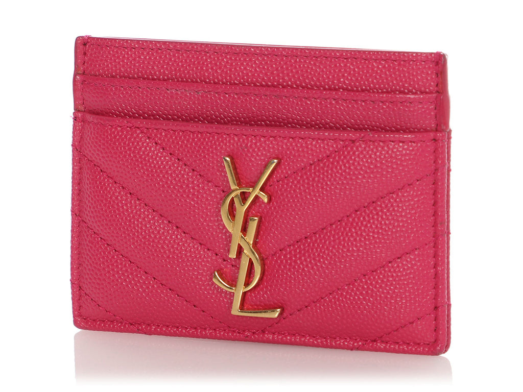 Saint Laurent Pink Grain de Poudre Cassandre Matelassé Card Holder