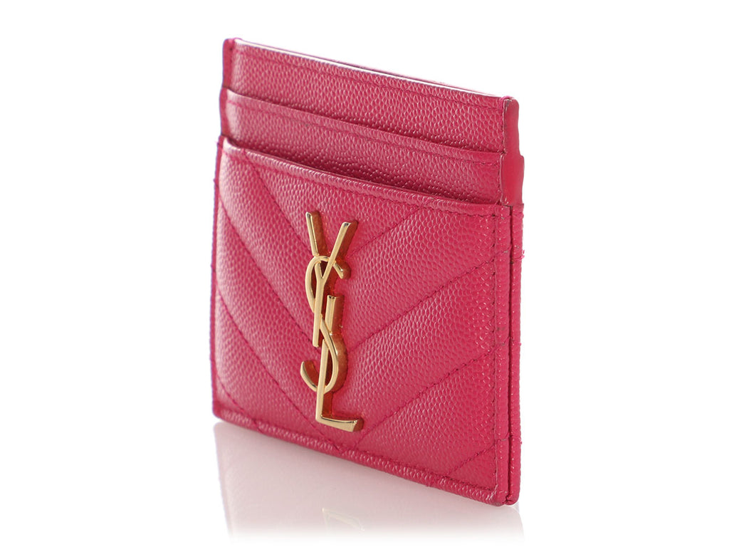 Saint Laurent Pink Grain de Poudre Cassandre Matelassé Card Holder