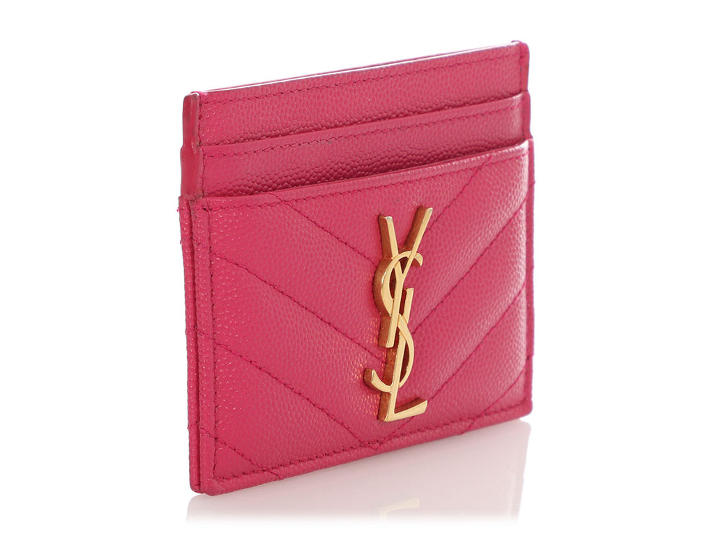 Saint Laurent Pink Grain de Poudre Cassandre Matelassé Card Holder