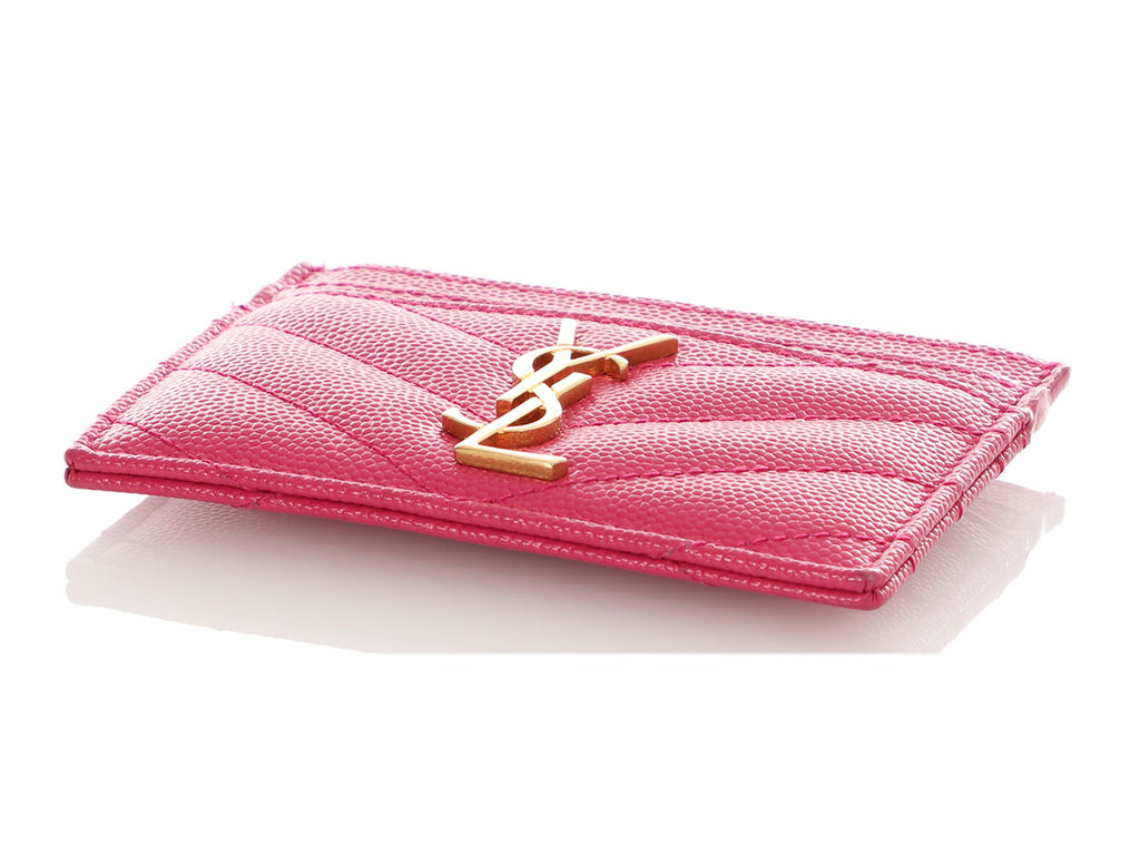 Saint Laurent Pink Grain de Poudre Cassandre Matelassé Card Holder