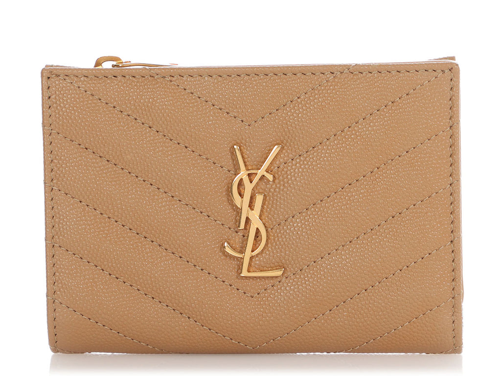 Saint Laurent Dark Beige Matelassé Cassandre Compact Bifold Wallet