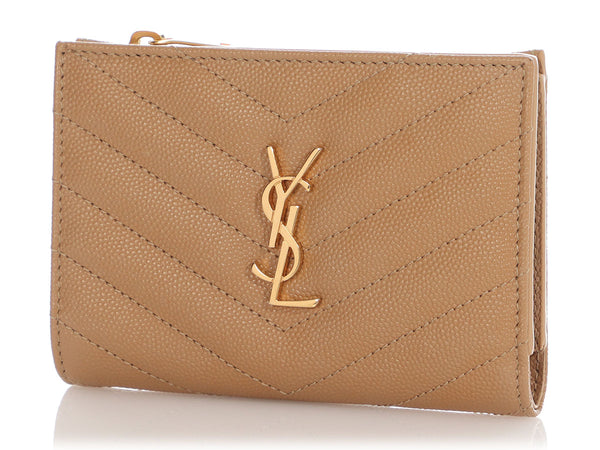 Saint Laurent Dark Beige Matelassé Cassandre Compact Bifold Wallet