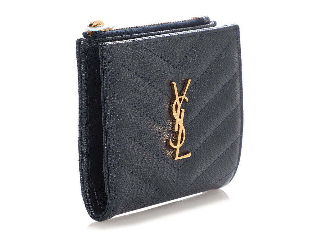 Saint Laurent Navy Grain de Poudre Compact Wallet