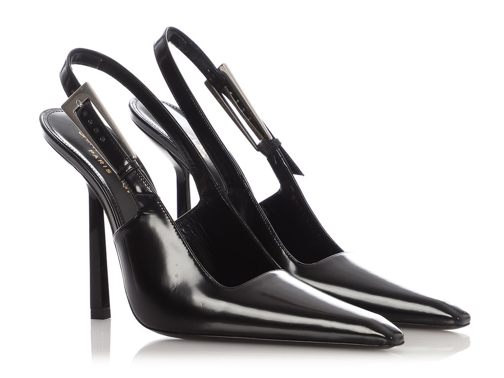 Saint Laurent Black Lee Slingback Pumps
