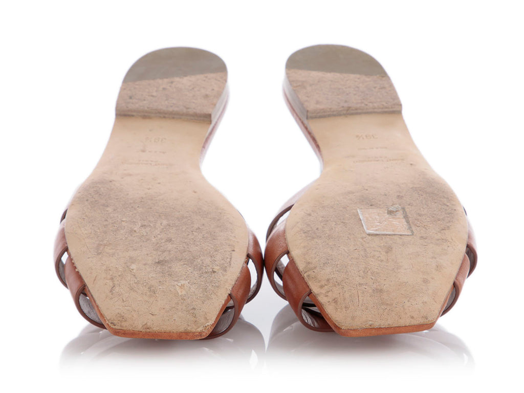 Saint Laurent Tan Leather Slides