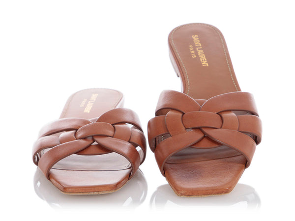 Saint Laurent Tan Leather Slides
