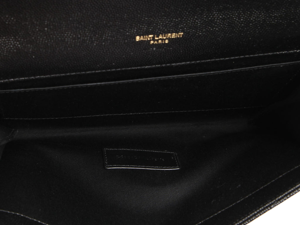 Saint Laurent Black Grain De Poudre Cassandre Matelassé Flap Pouch