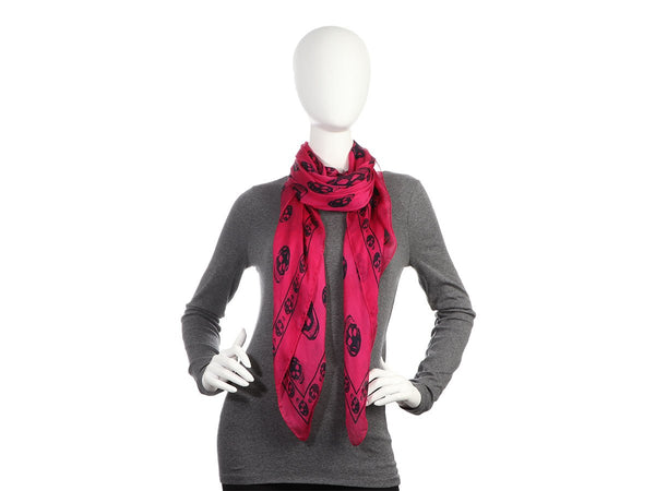 Alexander McQueen Pink and Black Skull Silk Scarf