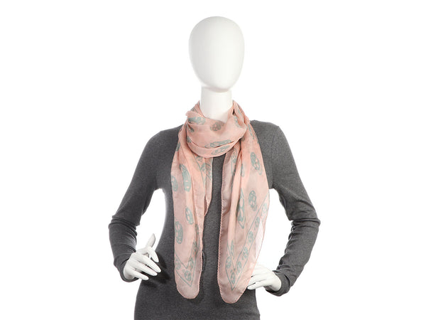 Alexander McQueen Peach and Gray Skull Silk Scarf