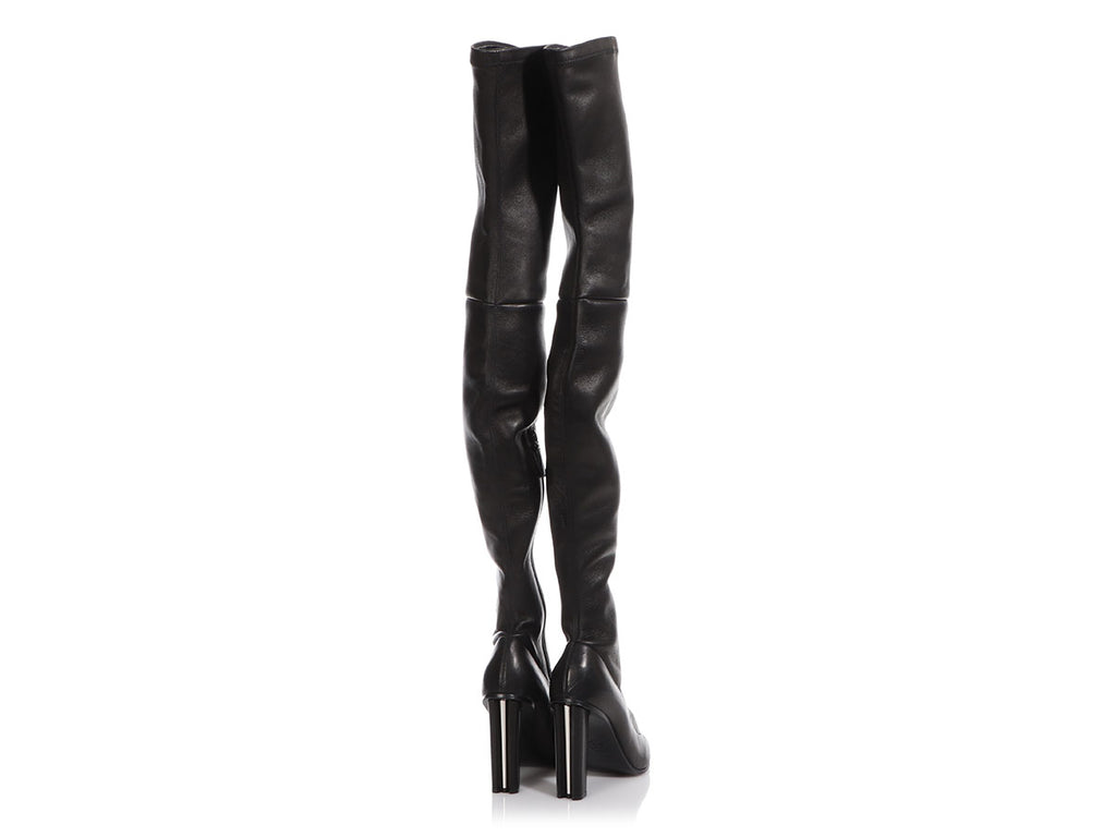 Alexander McQueen Black Leather Over The Knee Stretch Boots