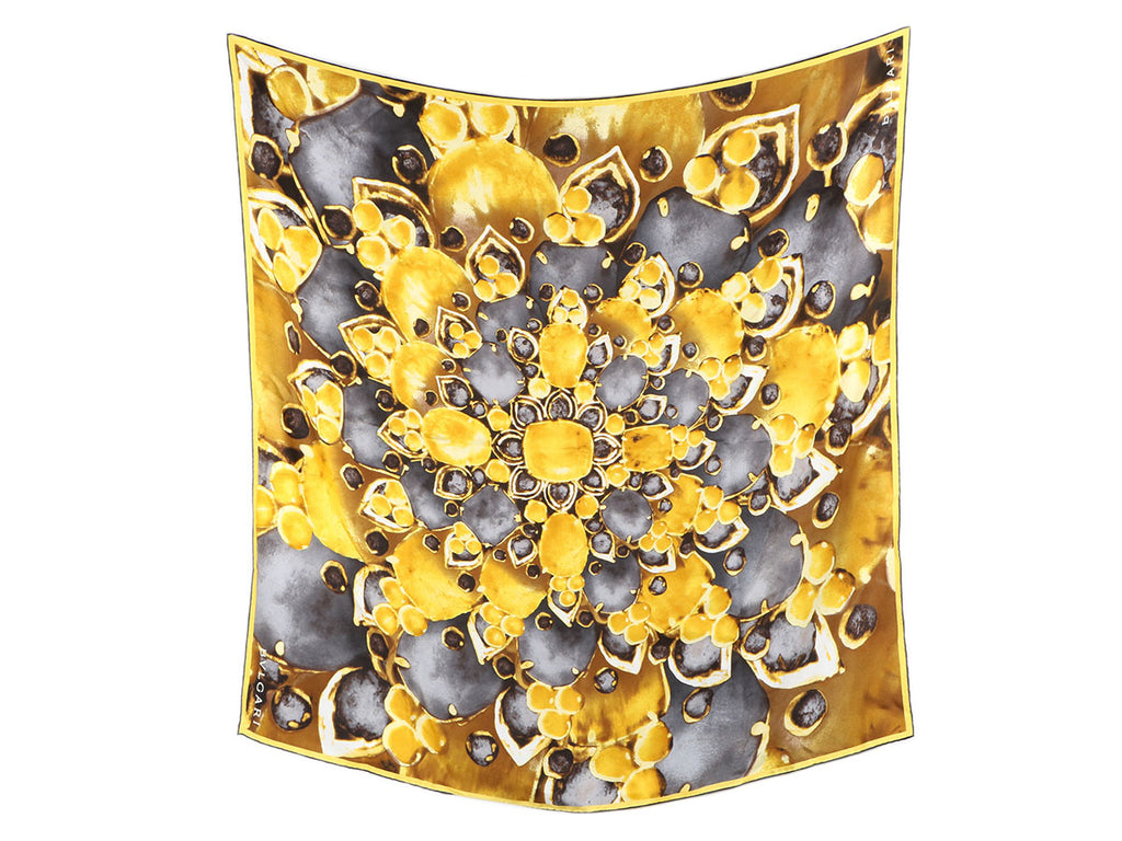 Bulgari Gold and Gray Jewels Silk Scarf