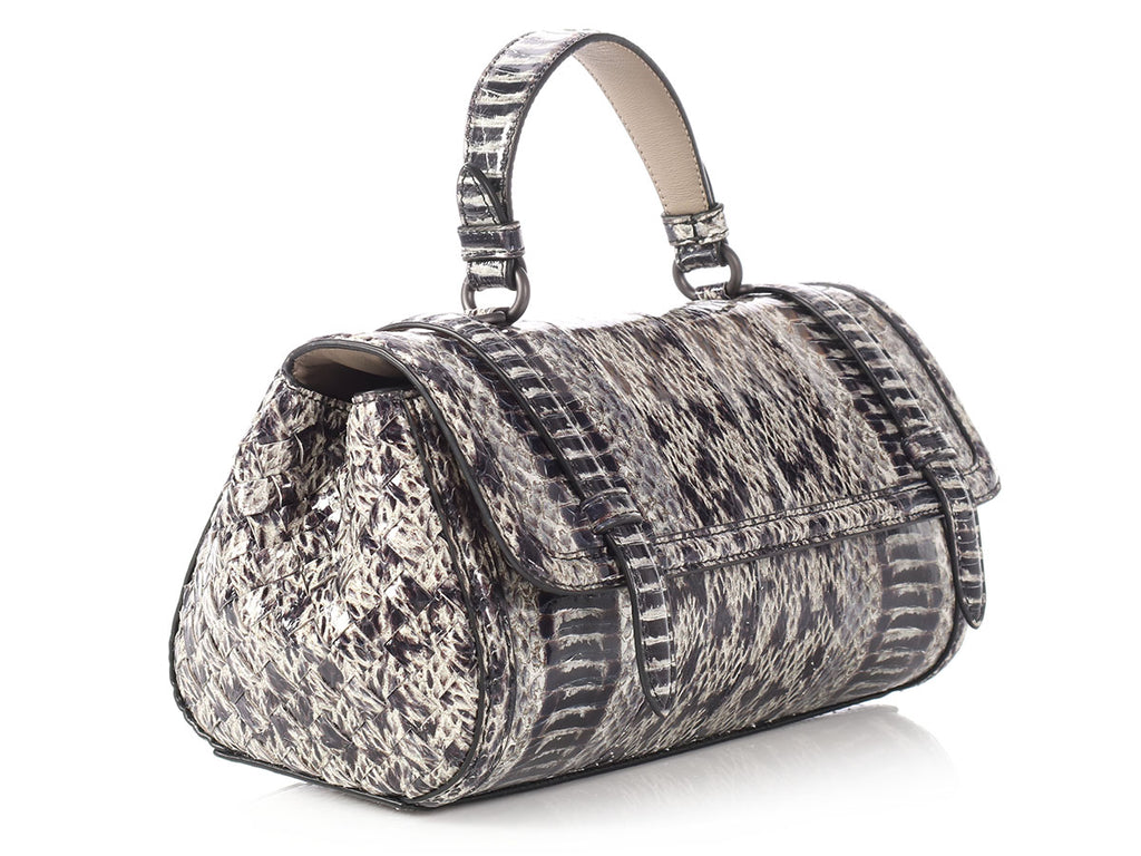 Bottega Veneta Black and Gray Python and Eel Top Handle Bag