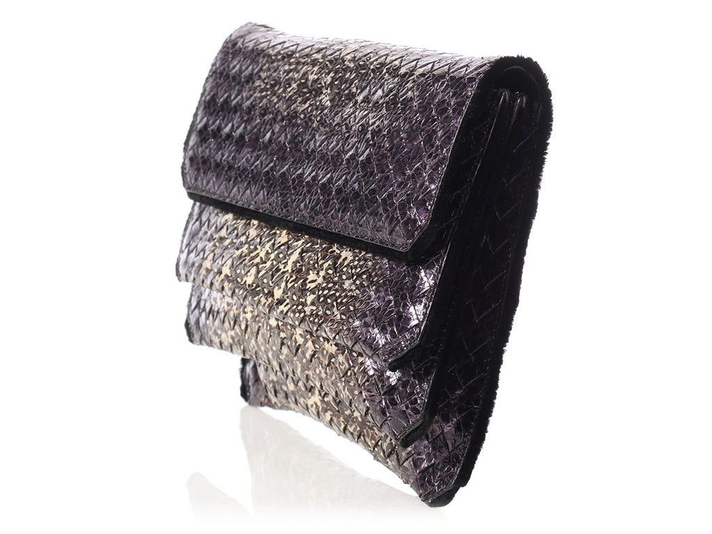 Bottega Veneta Iridescent Snakeskin Three-Flap Clutch