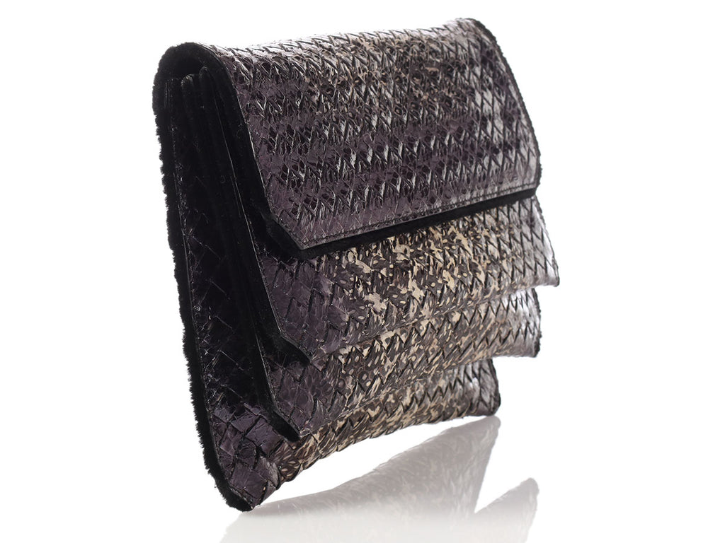 Bottega Veneta Iridescent Snakeskin Three-Flap Clutch