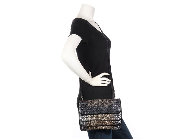 Bottega Veneta Iridescent Snakeskin Three-Flap Clutch