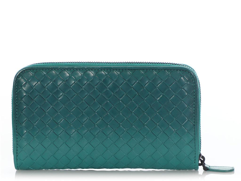 Bottega Veneta Teal Ombre Zip Around Wallet