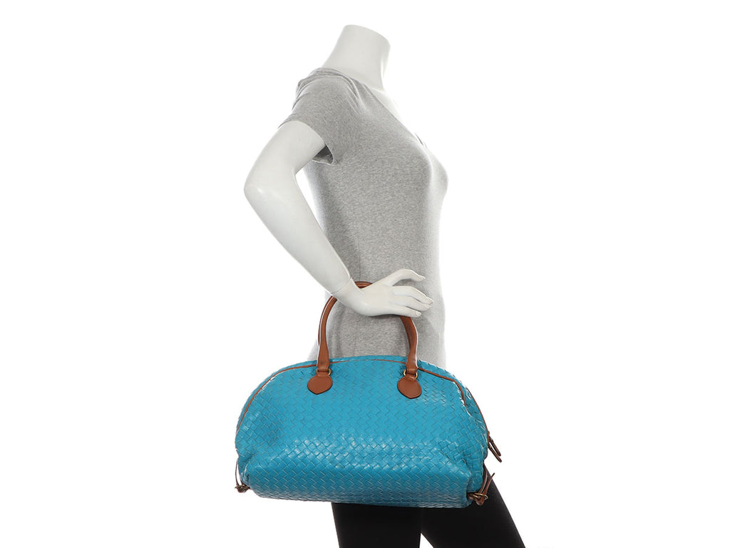 Bottega Veneta Turquoise and Brown Bowler Bag