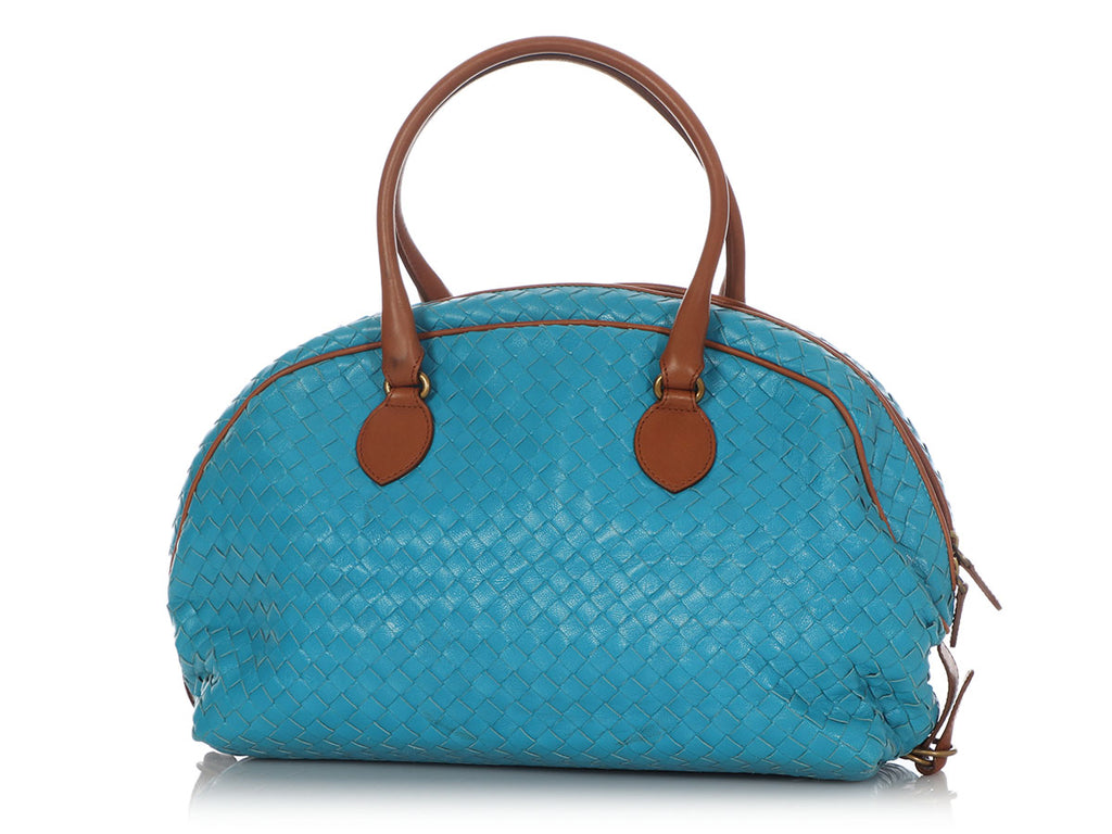 Bottega Veneta Turquoise and Brown Bowler Bag