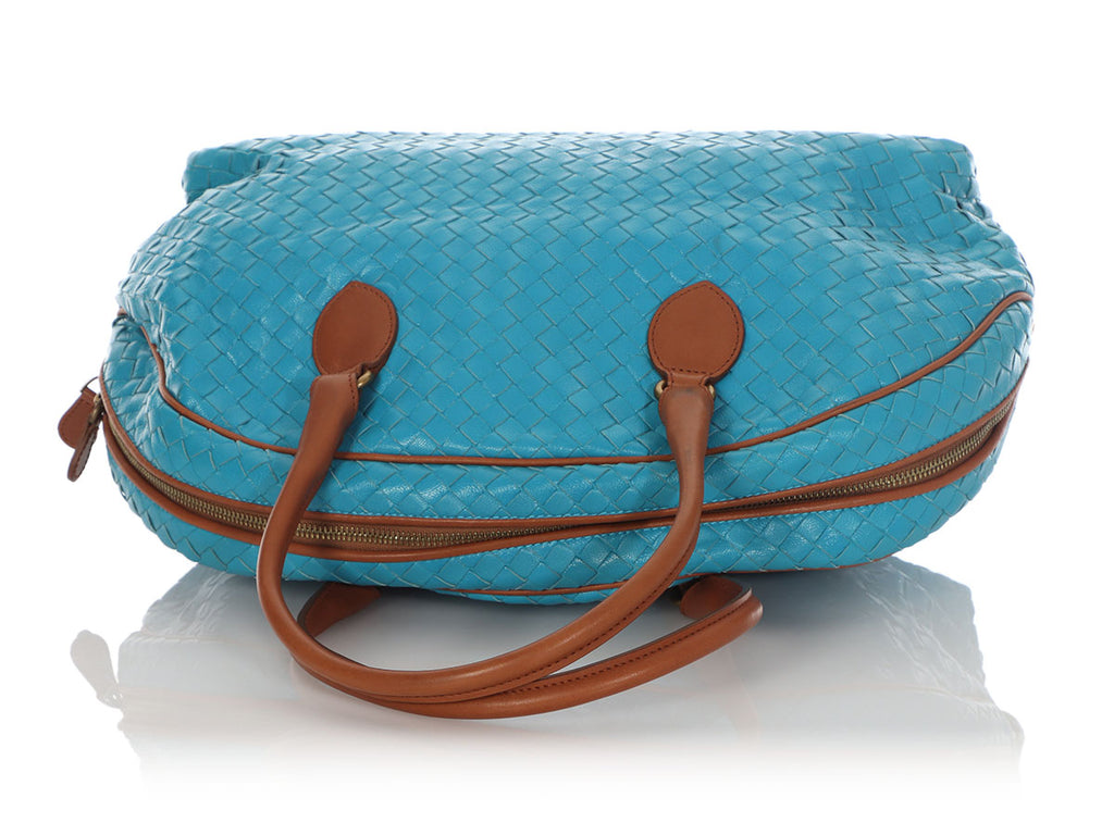 Bottega Veneta Turquoise and Brown Bowler Bag