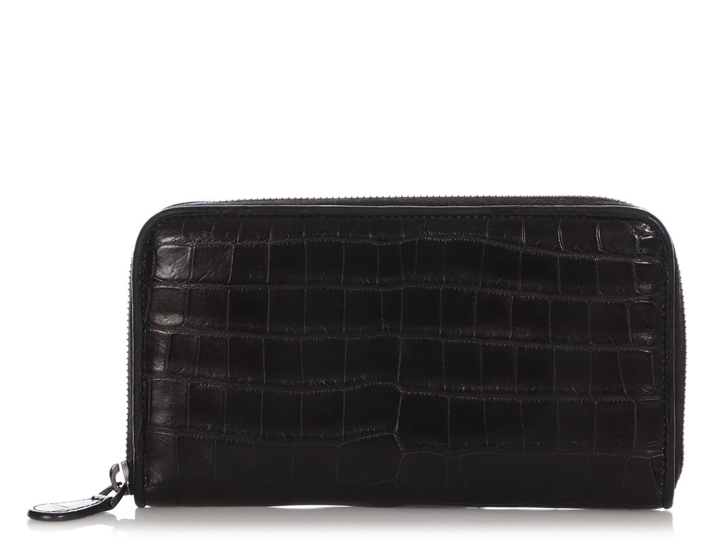 Bottega Veneta Black Alligator Continental Wallet