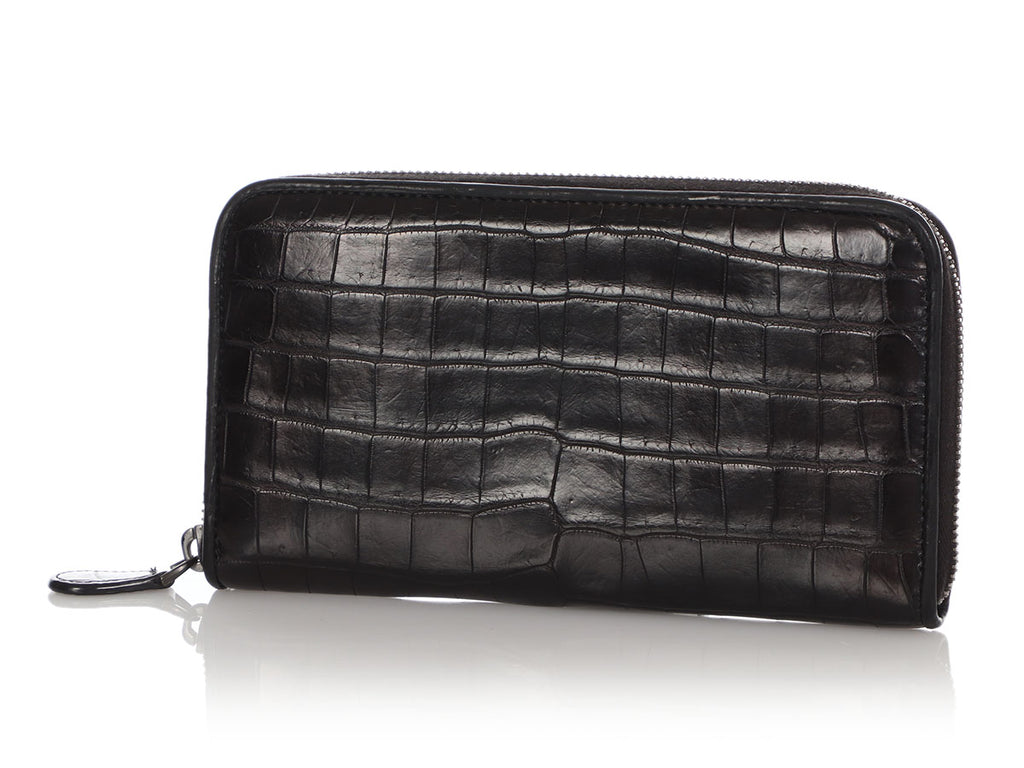 Bottega Veneta Black Alligator Continental Wallet