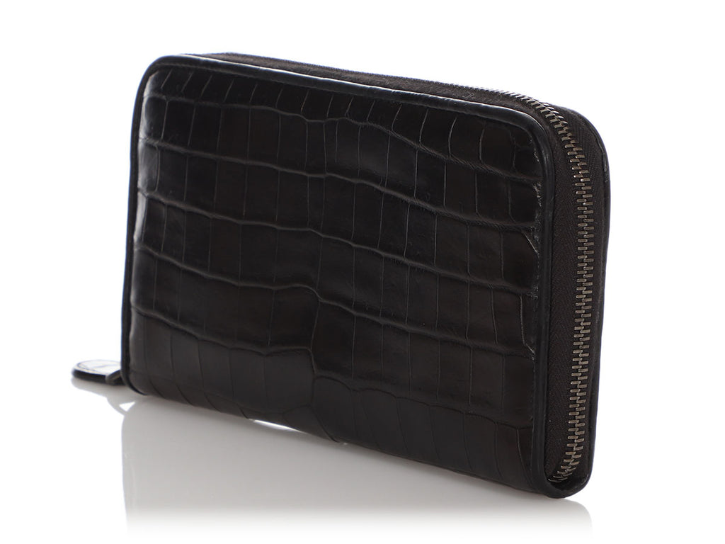 Bottega Veneta Black Alligator Continental Wallet