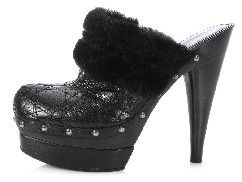 Dior Ice Cannage Quilted Shearling Clog Platforms