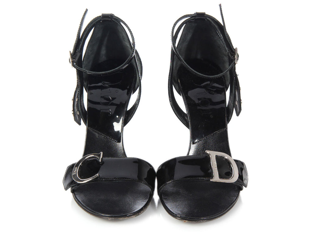 Christian Dior Black Patent Ankle Strap Sandals