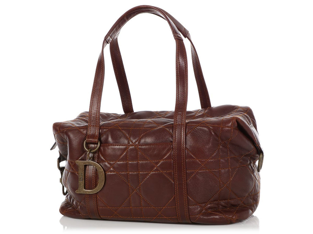 Dior Brown Cannage-Quilted Lambskin Satchel