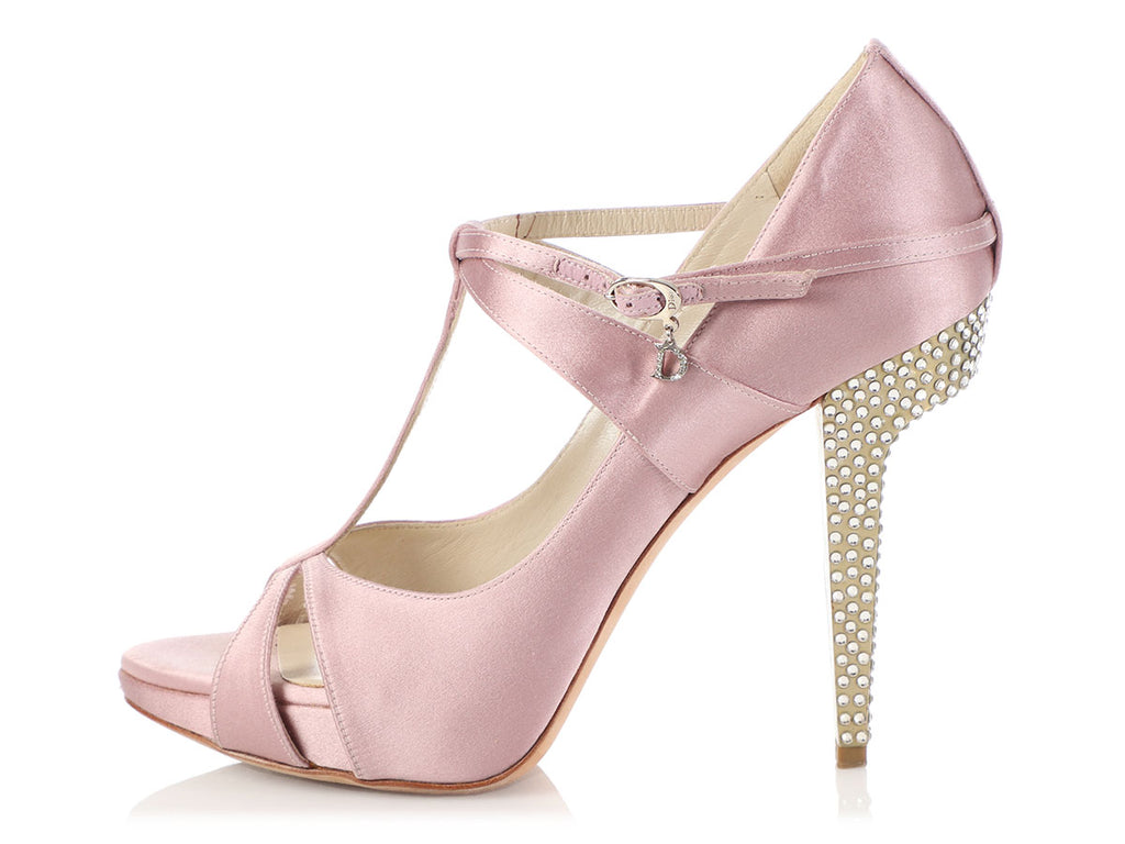 Dior Pink Satin Rhinestone Heel Pumps