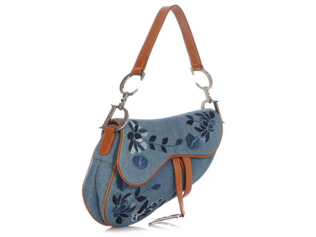 Dior Denim Embroidered Saddle Bag