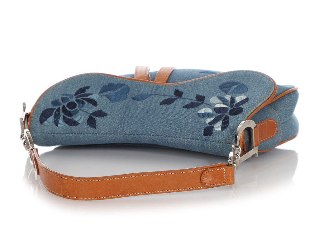 Dior Denim Embroidered Saddle Bag