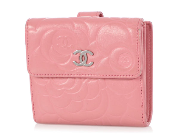Chanel Pink Embossed Calfskin Camellia Compact Wallet - Ann's