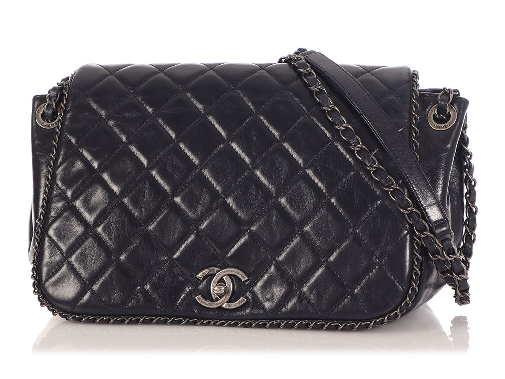 Chanel Navy Quilted Distressed Calfskin Chain Flap