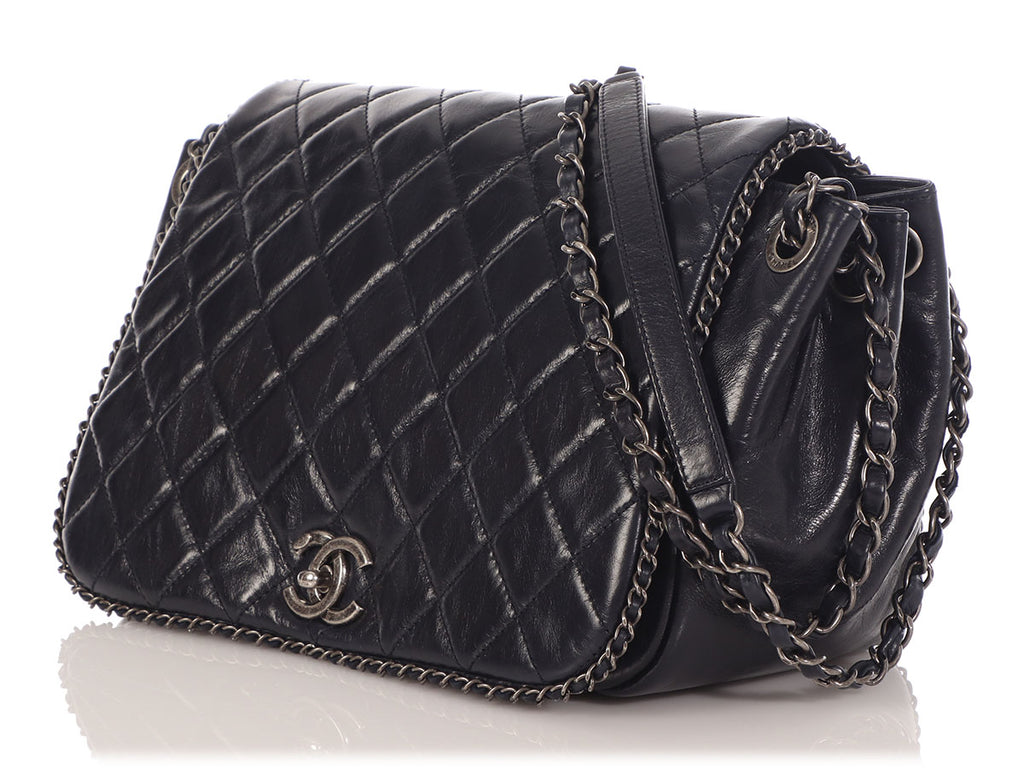 Chanel Navy Quilted Distressed Calfskin Chain Flap