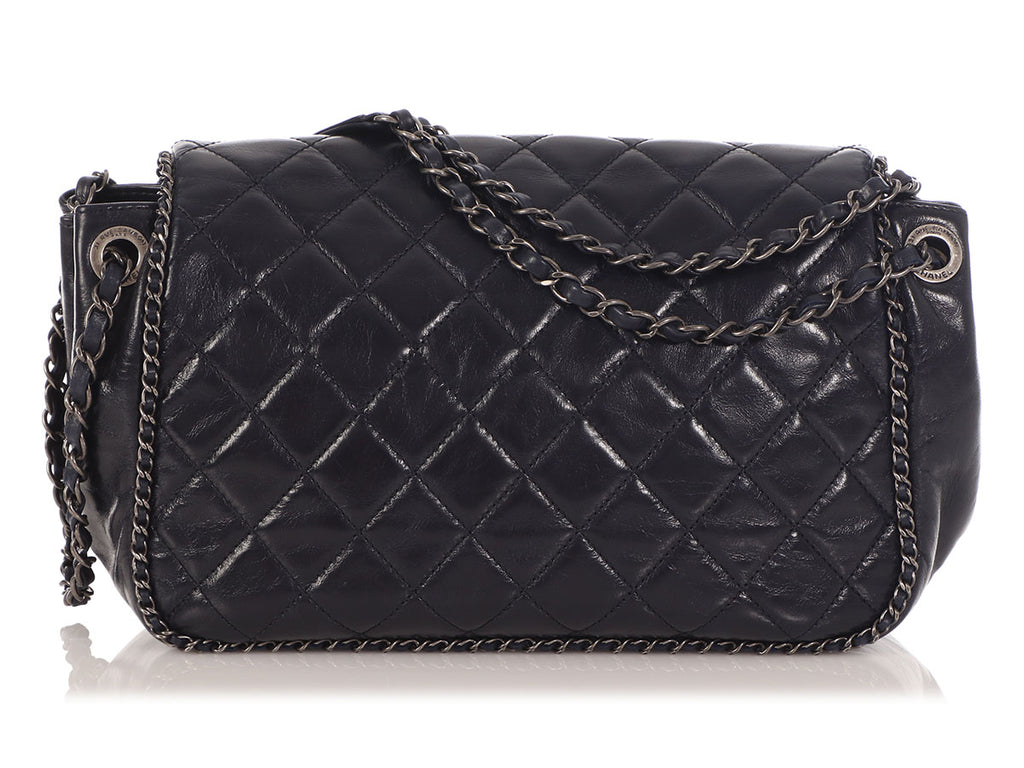 Chanel Navy Quilted Distressed Calfskin Chain Flap