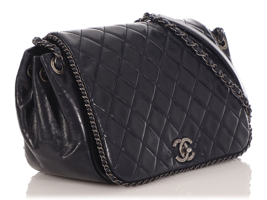 Chanel Navy Quilted Distressed Calfskin Chain Flap