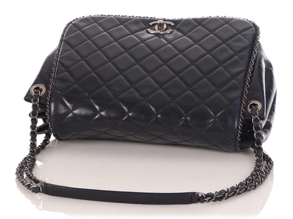 Chanel Navy Quilted Distressed Calfskin Chain Flap