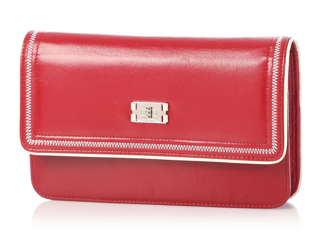 Chanel Red Distressed Leather Wallet on a Chain WOC