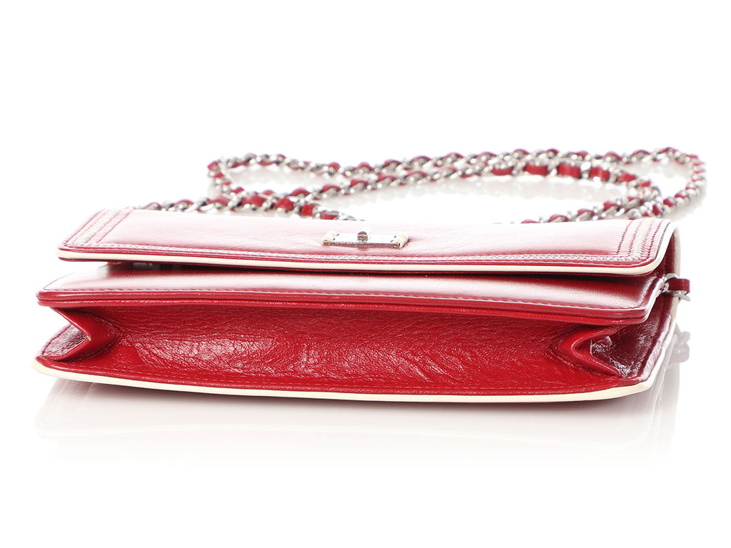 Chanel Red Distressed Leather Wallet on a Chain WOC