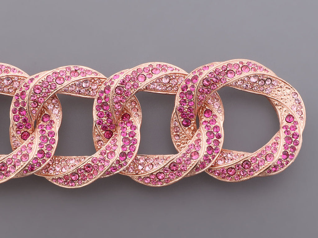 Chanel Rose Gold-Tone Pink Crystal Link Logo Bracelet